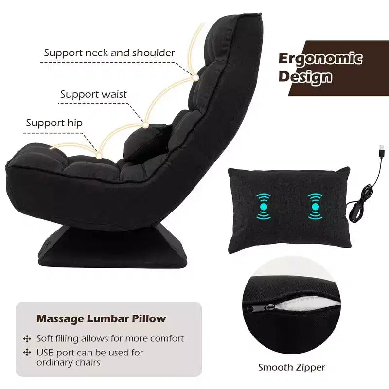 Costway 360 Swivel Floor Chair 5-Level Adjustable Lazy Chair w/ Massage Pillow Grey\Black\Brown