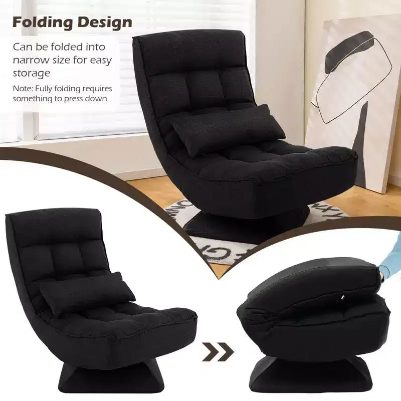Costway 360 Swivel Floor Chair 5-Level Adjustable Lazy Chair w/ Massage Pillow Grey\Black\Brown