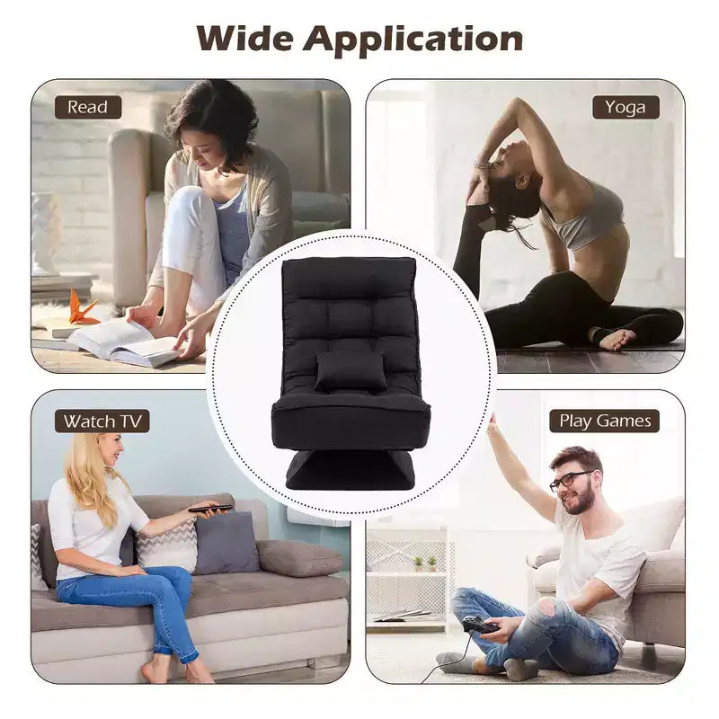 Costway 360 Swivel Floor Chair 5-Level Adjustable Lazy Chair w/ Massage Pillow Grey\Black\Brown
