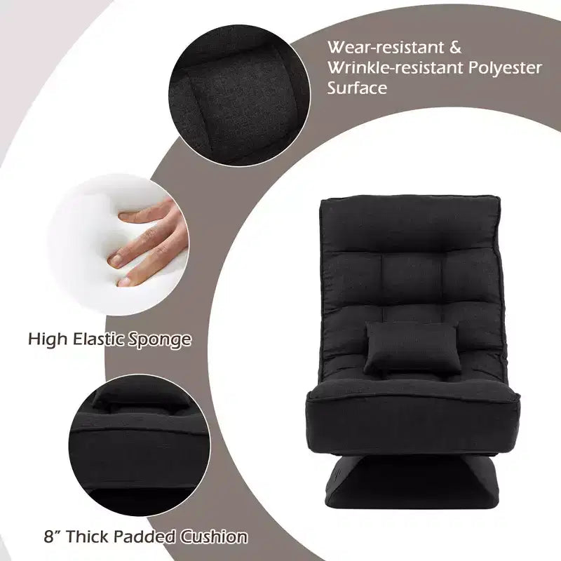 Costway 360 Swivel Floor Chair 5-Level Adjustable Lazy Chair w/ Massage Pillow Grey\Black\Brown