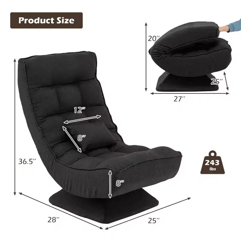 Costway 360 Swivel Floor Chair 5-Level Adjustable Lazy Chair w/ Massage Pillow Grey\Black\Brown