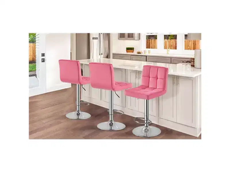 Yaheetech 2pcs Adjustable Modern Velvet Swivel Bar Stool with Backrest And Large Pedestal Base