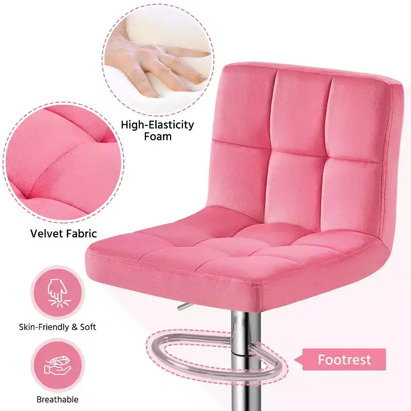 Yaheetech 2pcs Adjustable Modern Velvet Swivel Bar Stool with Backrest And Large Pedestal Base
