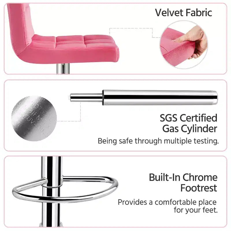 Yaheetech 2pcs Adjustable Modern Velvet Swivel Bar Stool with Backrest And Large Pedestal Base