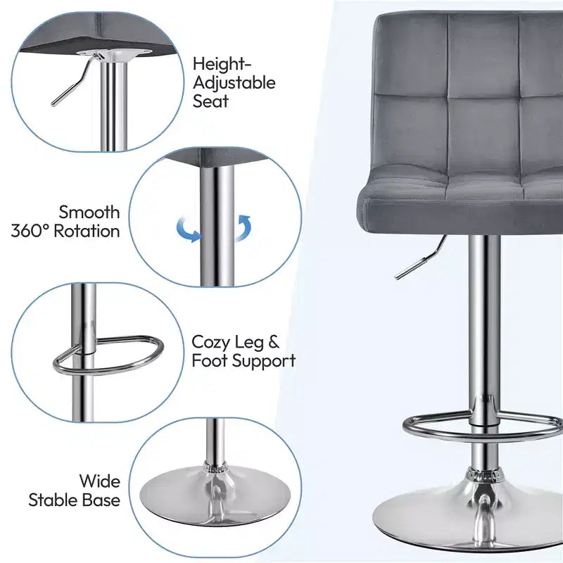 Yaheetech 2pcs Adjustable Modern Velvet Swivel Bar Stool with Backrest And Large Pedestal Base