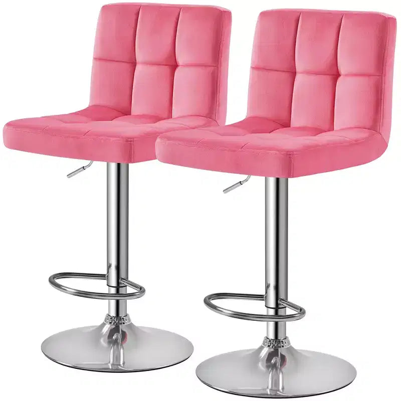Yaheetech 2pcs Adjustable Modern Velvet Swivel Bar Stool with Backrest And Large Pedestal Base