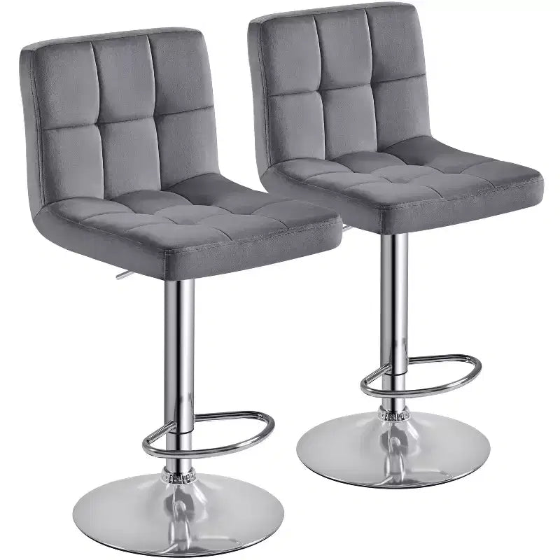 Yaheetech 2pcs Adjustable Modern Velvet Swivel Bar Stool with Backrest And Large Pedestal Base