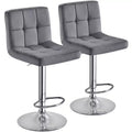 Yaheetech 2pcs Adjustable Modern Velvet Swivel Bar Stool with Backrest And Large Pedestal Base