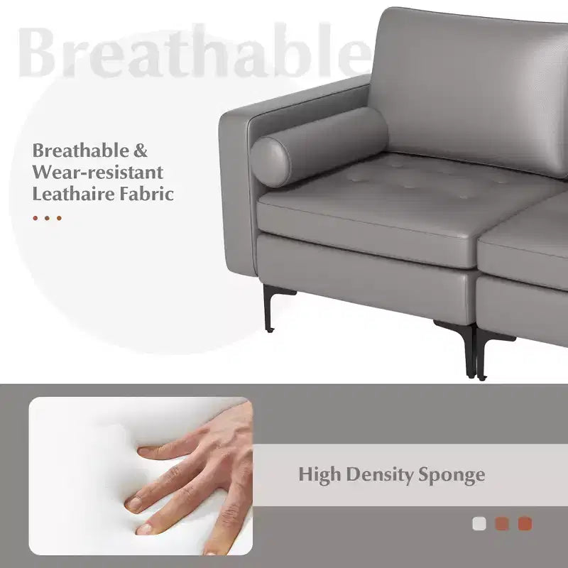 Costway Modern Loveseat 2-Seat Sofa Couch with 2 Bolsters Side Storage Pocket Grey/Red