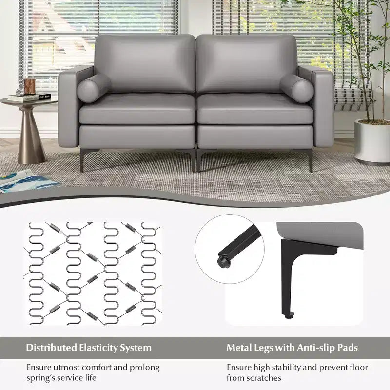 Costway Modern Loveseat 2-Seat Sofa Couch with 2 Bolsters Side Storage Pocket Grey/Red