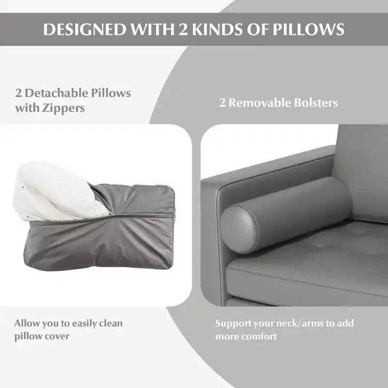 Costway Modern Loveseat 2-Seat Sofa Couch with 2 Bolsters Side Storage Pocket Grey/Red