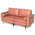 Costway Modern Loveseat 2-Seat Sofa Couch with 2 Bolsters Side Storage Pocket Grey/Red