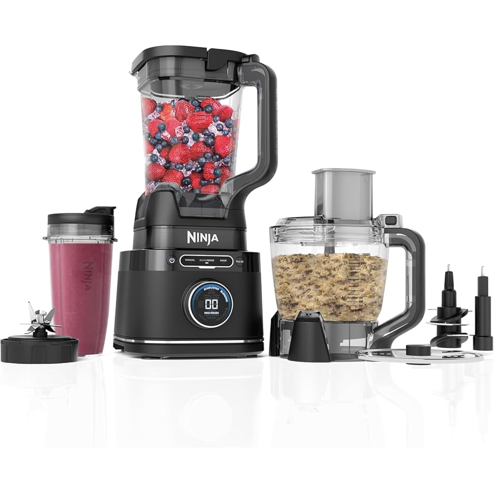 Ninja Detect Power Blender Processor Pro 3-en-1, mixeur 1200W, bol à mélanger, lame malaxeur, gobelet individuel, récipient, pétrir, mixer, hacher et mélanger, noir, TB401EU : Cuisine et Maison