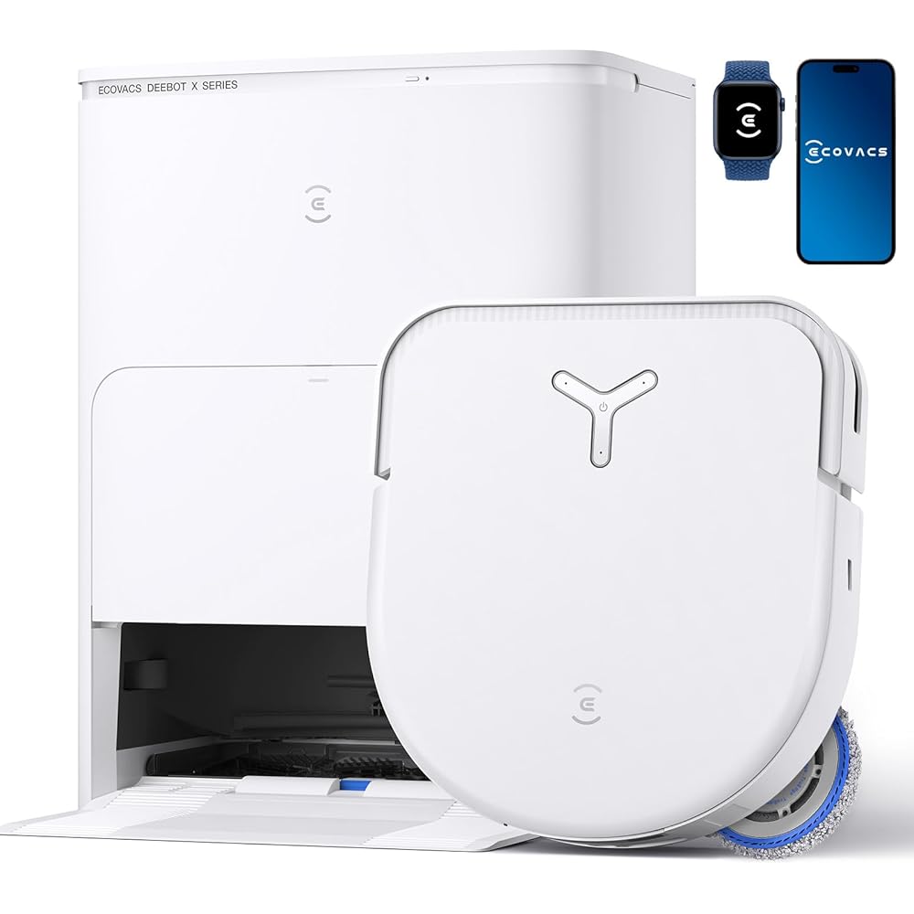 ECOVACS Aspirateur Robot DEEBOT X5 Omni, Robot Aspirateur Laveur avec Station, 12800Pa, ZeroTangle, Nettoyage Humide adaptatif TruEdge, Lavage à l'eau Chaude à 70°C, Levage des Patins de 15mm, Blanc : Cuisine et Maison
