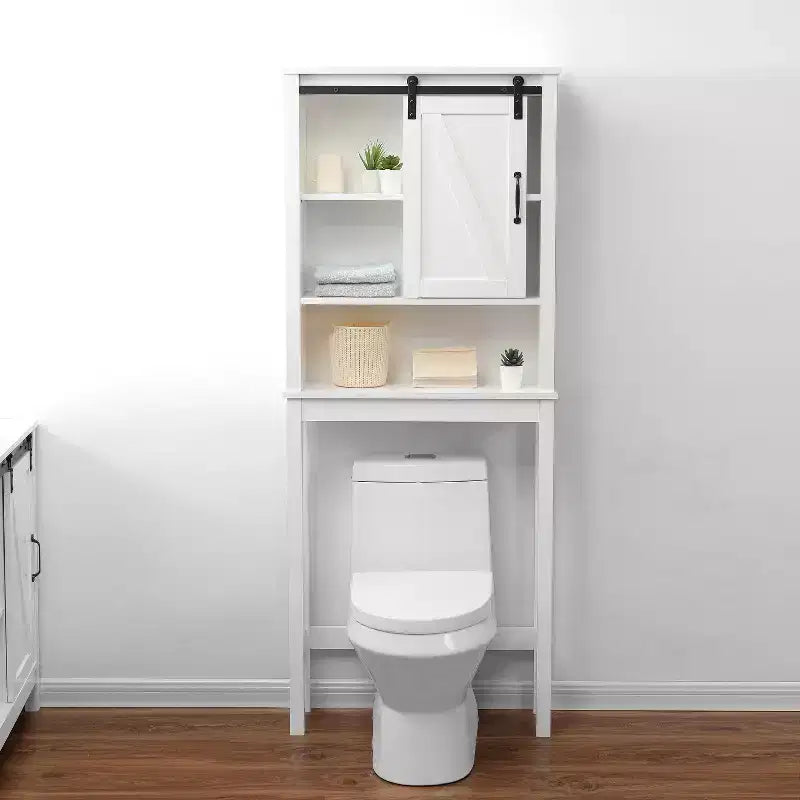 LuxenHome Farmhouse White MDF Over-the-Toilet Space Saver Cabinet