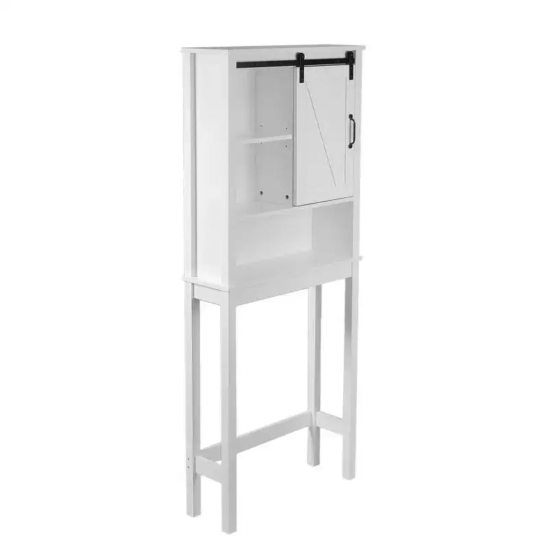 LuxenHome Farmhouse White MDF Over-the-Toilet Space Saver Cabinet