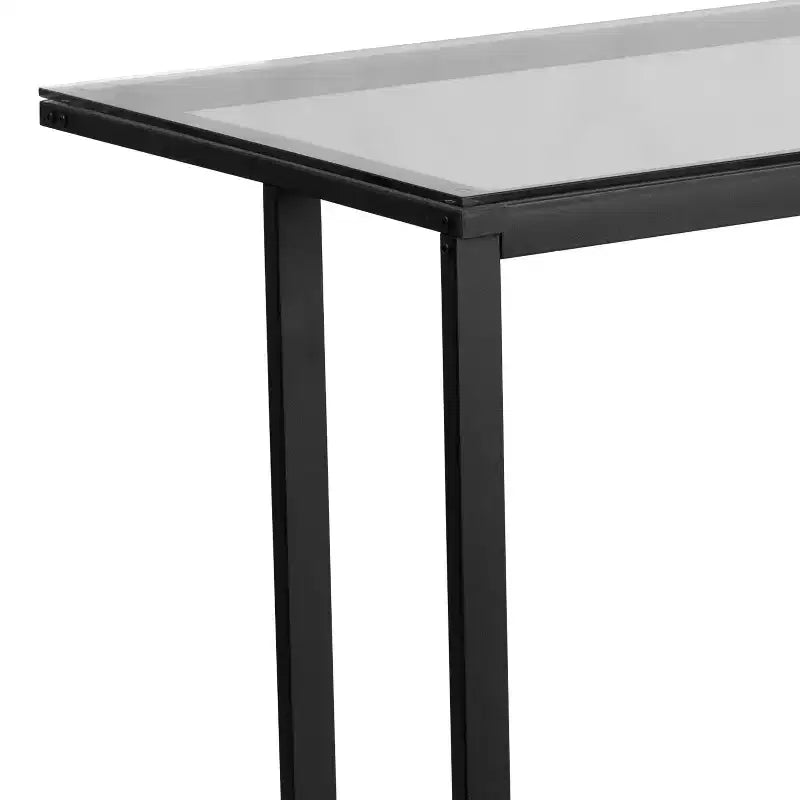 Emma and Oliver Glass Desk with Black Pedestal Metal Frame