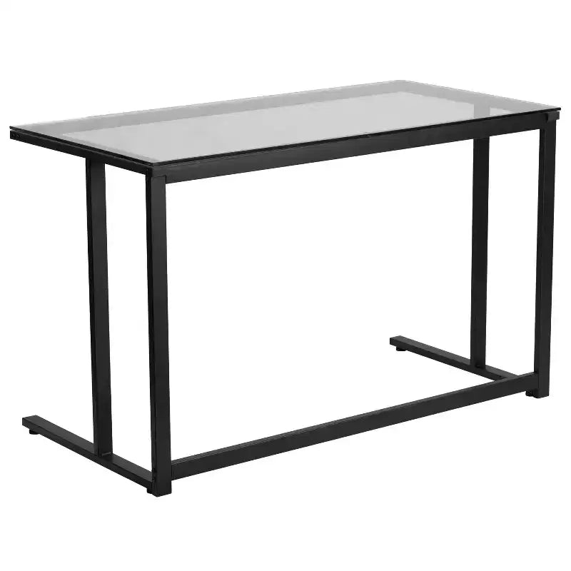 Emma and Oliver Glass Desk with Black Pedestal Metal Frame