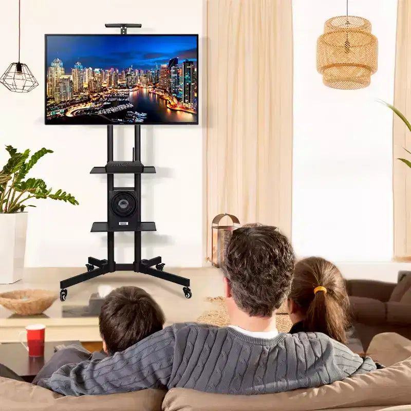 Yaheetech Adjustable Mobile TV Stand Metal TV Cart Black