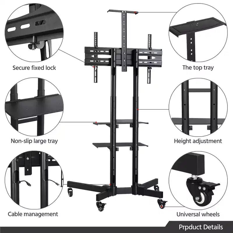 Yaheetech Adjustable Mobile TV Stand Metal TV Cart Black