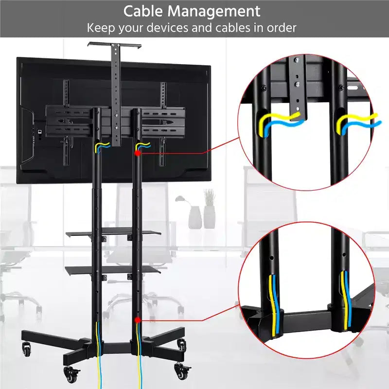 Yaheetech Adjustable Mobile TV Stand Metal TV Cart Black