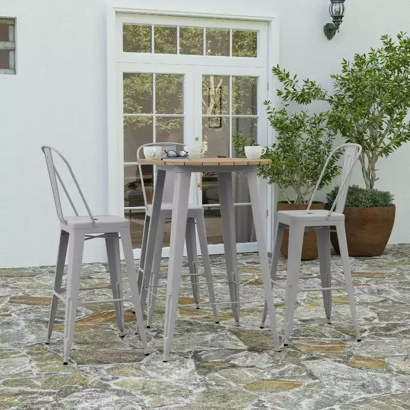 Table de bar intérieur/extérieur, plateau rond en polyrésine tout temps de 30 po avec base en acier