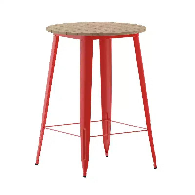 Table de bar intérieur/extérieur, plateau rond en polyrésine tout temps de 30 po avec base en acier