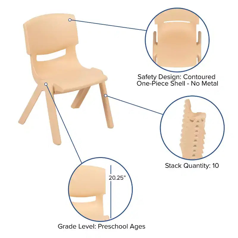 Emma and Oliver 10 Pack Plastic Stackable School Chair with 10.5 Seat Height