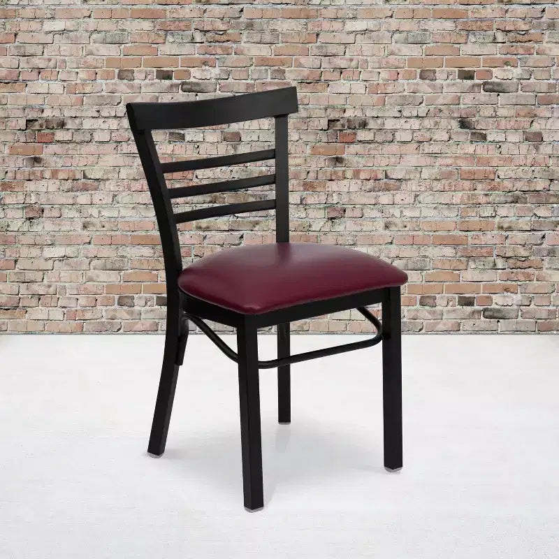 Emma and Oliver 2 Pack Three-Slat Ladder Back Metal Restaurant Chair