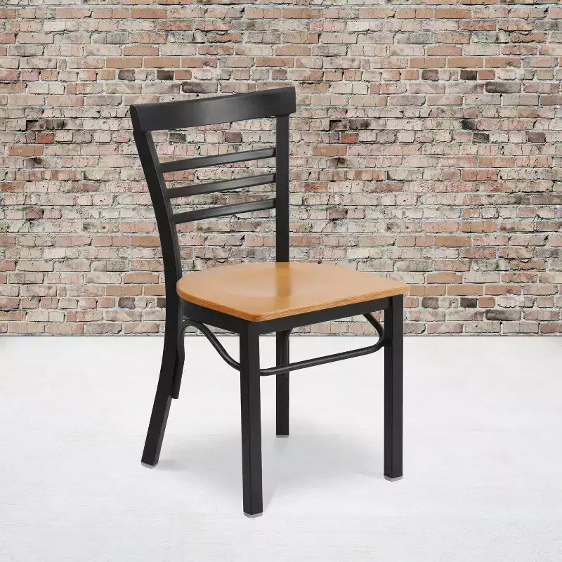 Emma and Oliver 2 Pack Three-Slat Ladder Back Metal Restaurant Chair