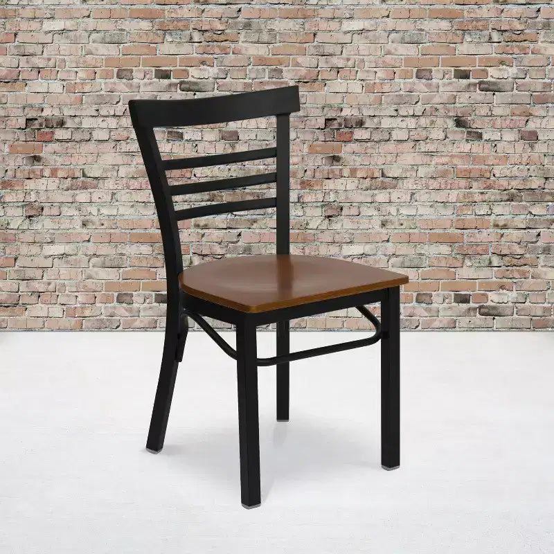 Emma and Oliver 2 Pack Three-Slat Ladder Back Metal Restaurant Chair