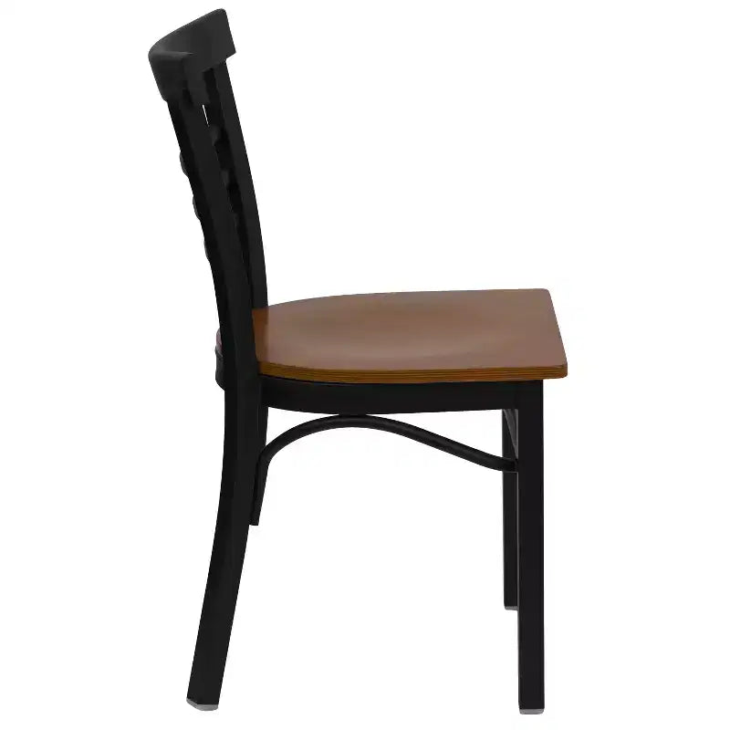 Emma and Oliver 2 Pack Three-Slat Ladder Back Metal Restaurant Chair