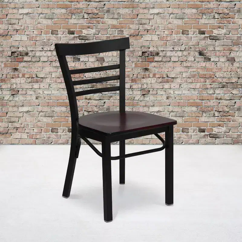 Emma and Oliver 2 Pack Three-Slat Ladder Back Metal Restaurant Chair