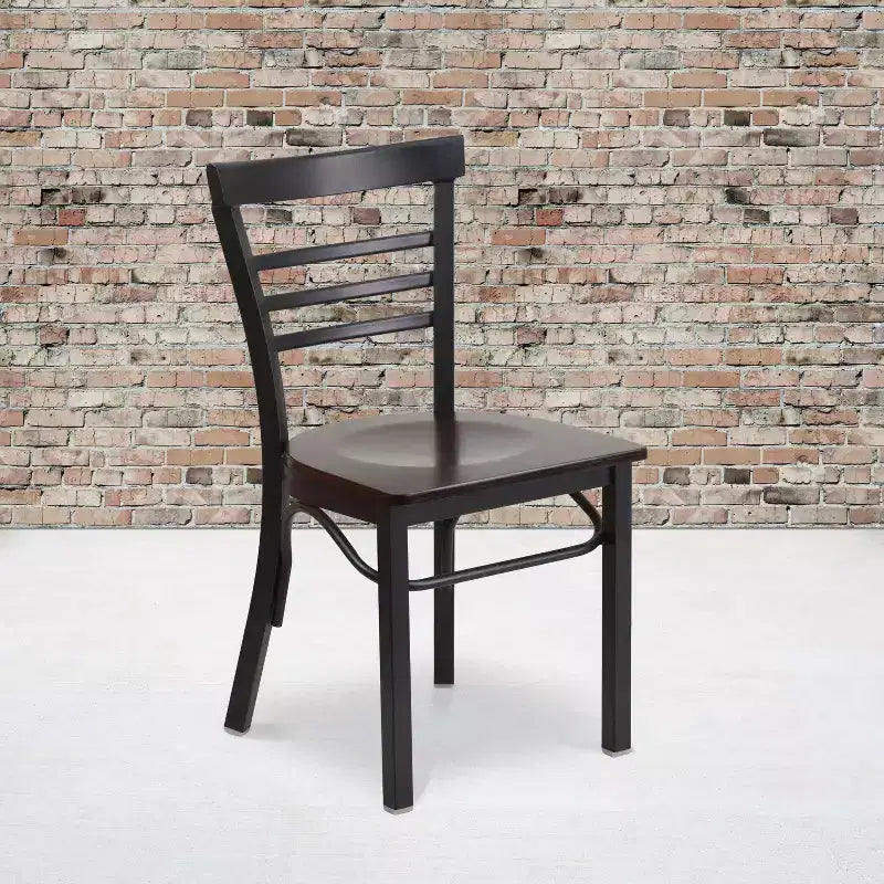 Emma and Oliver 2 Pack Three-Slat Ladder Back Metal Restaurant Chair