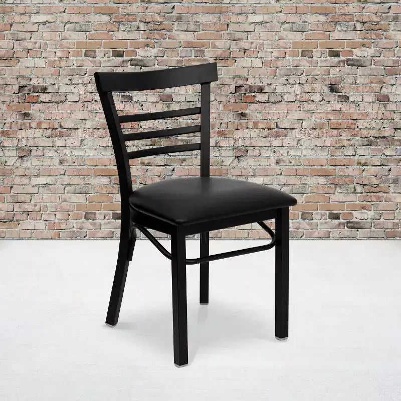 Emma and Oliver 2 Pack Three-Slat Ladder Back Metal Restaurant Chair