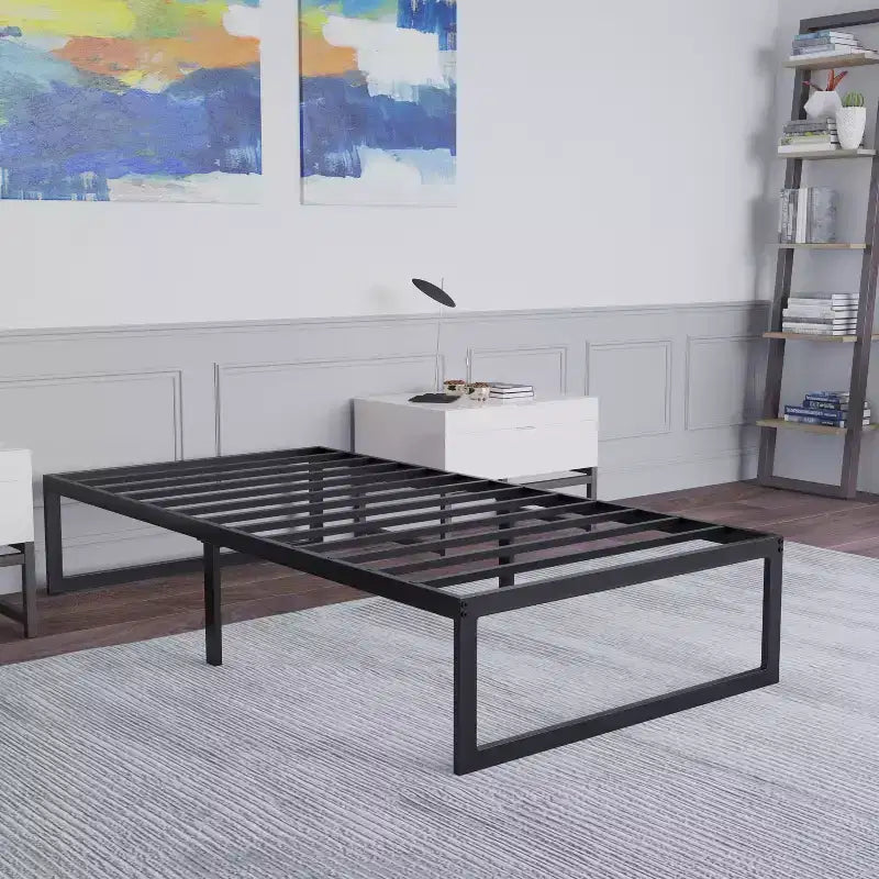 Lit plateforme métallique 14 po avec support à lattes en acier et 12,5 po d'espace de rangement sous le lit – Aucun sommier ou fond de lit requis