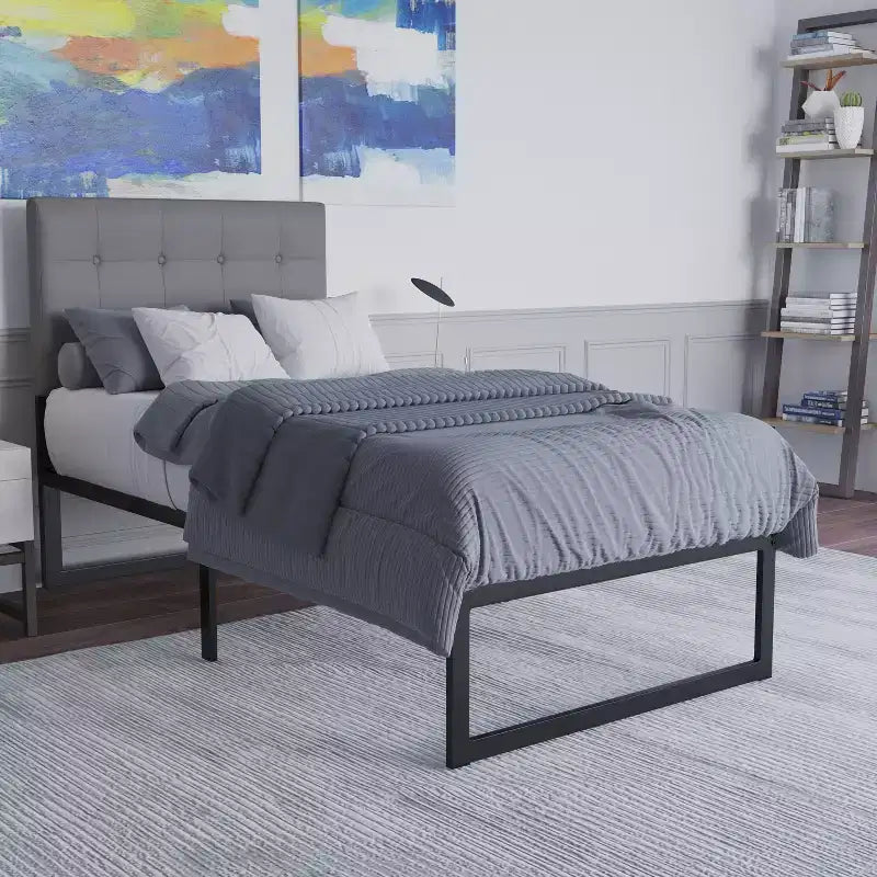 Lit plateforme métallique 14 po avec support à lattes en acier et 12,5 po d'espace de rangement sous le lit – Aucun sommier ou fond de lit requis