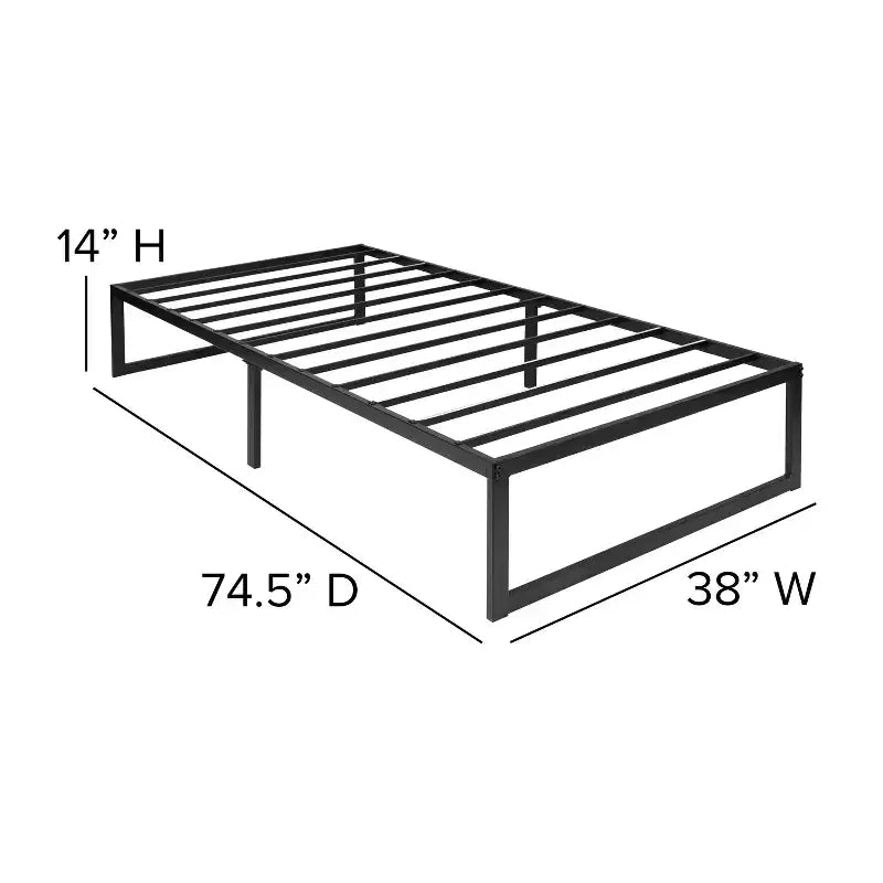 Lit plateforme métallique 14 po avec support à lattes en acier et 12,5 po d'espace de rangement sous le lit – Aucun sommier ou fond de lit requis