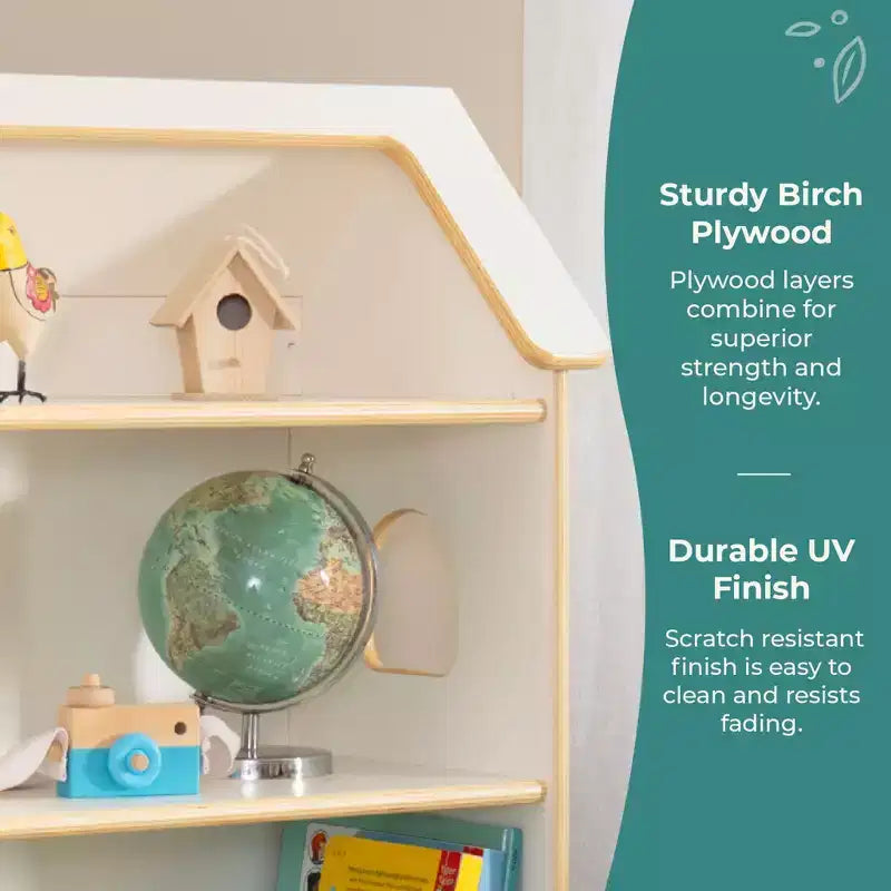 Guidecraft EdQ Dollhouse Bookshelf: Wood Kids' Pretend Play Furniture for Playroom and Classroom with Bins for Toys and Dolls