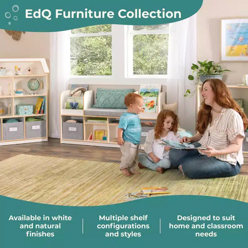 Guidecraft EdQ Dollhouse Bookshelf: Wood Kids' Pretend Play Furniture for Playroom and Classroom with Bins for Toys and Dolls