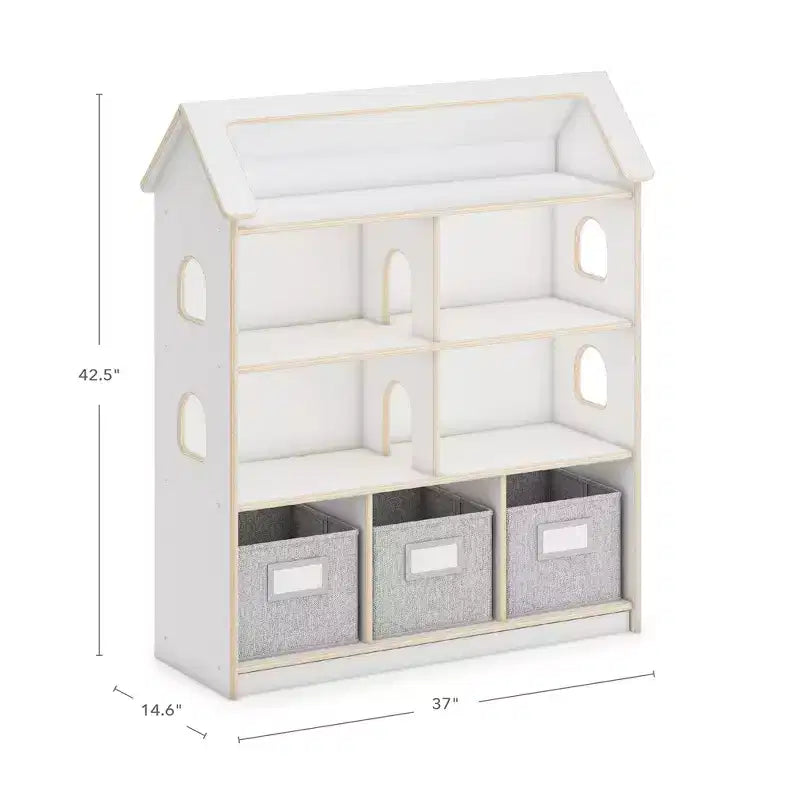 Guidecraft EdQ Dollhouse Bookshelf: Wood Kids' Pretend Play Furniture for Playroom and Classroom with Bins for Toys and Dolls
