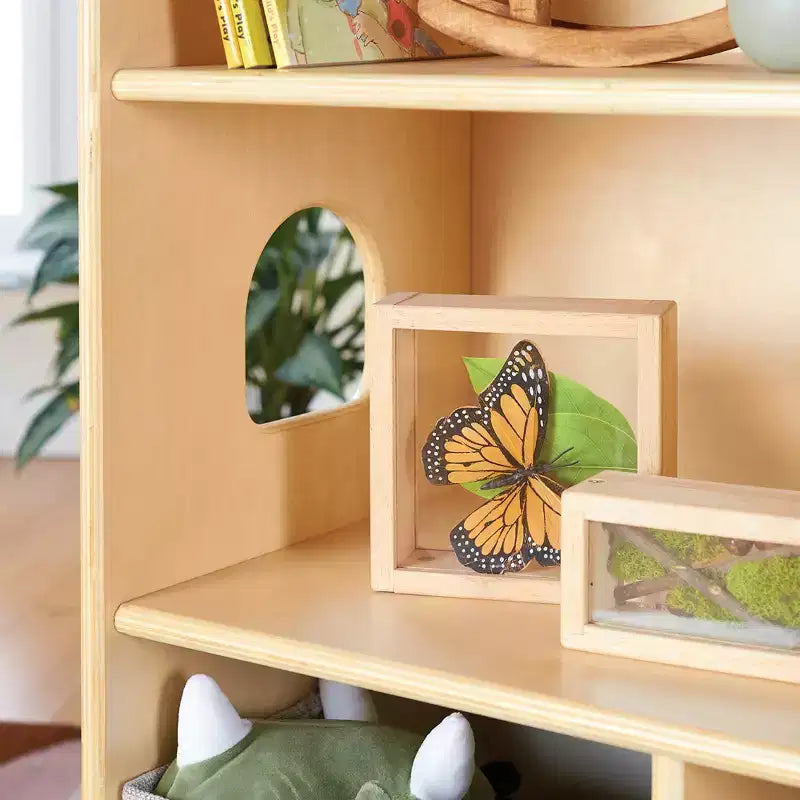 Guidecraft EdQ Dollhouse Bookshelf: Wood Kids' Pretend Play Furniture for Playroom and Classroom with Bins for Toys and Dolls