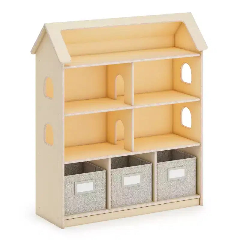 Guidecraft EdQ Dollhouse Bookshelf: Wood Kids' Pretend Play Furniture for Playroom and Classroom with Bins for Toys and Dolls