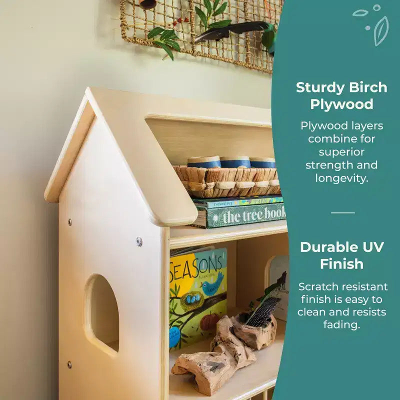 Guidecraft EdQ Dollhouse Bookshelf: Wood Kids' Pretend Play Furniture for Playroom and Classroom with Bins for Toys and Dolls