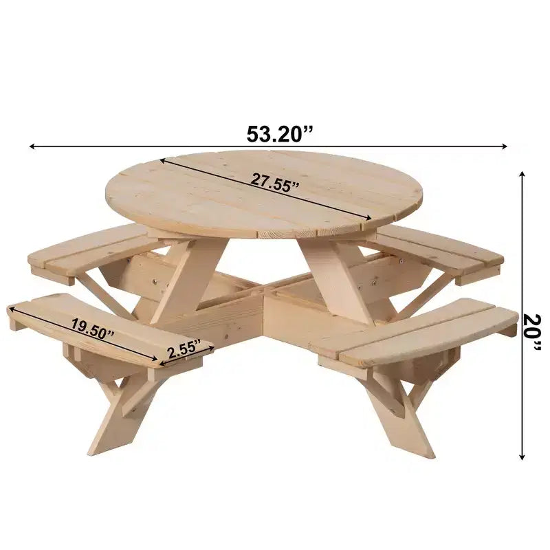 Gardenised Wooden Kids Round Picnic Table Bench, Outdoor Children's Backyard Table, Crafting, Dining, and Playtime Patio Table