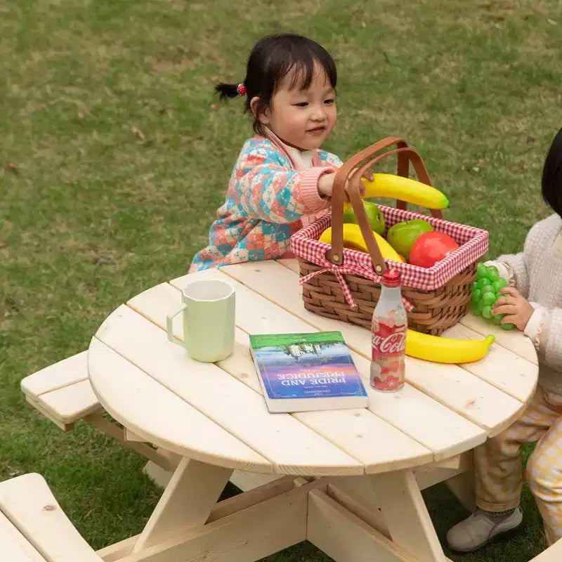 Gardenised Wooden Kids Round Picnic Table Bench, Outdoor Children's Backyard Table, Crafting, Dining, and Playtime Patio Table