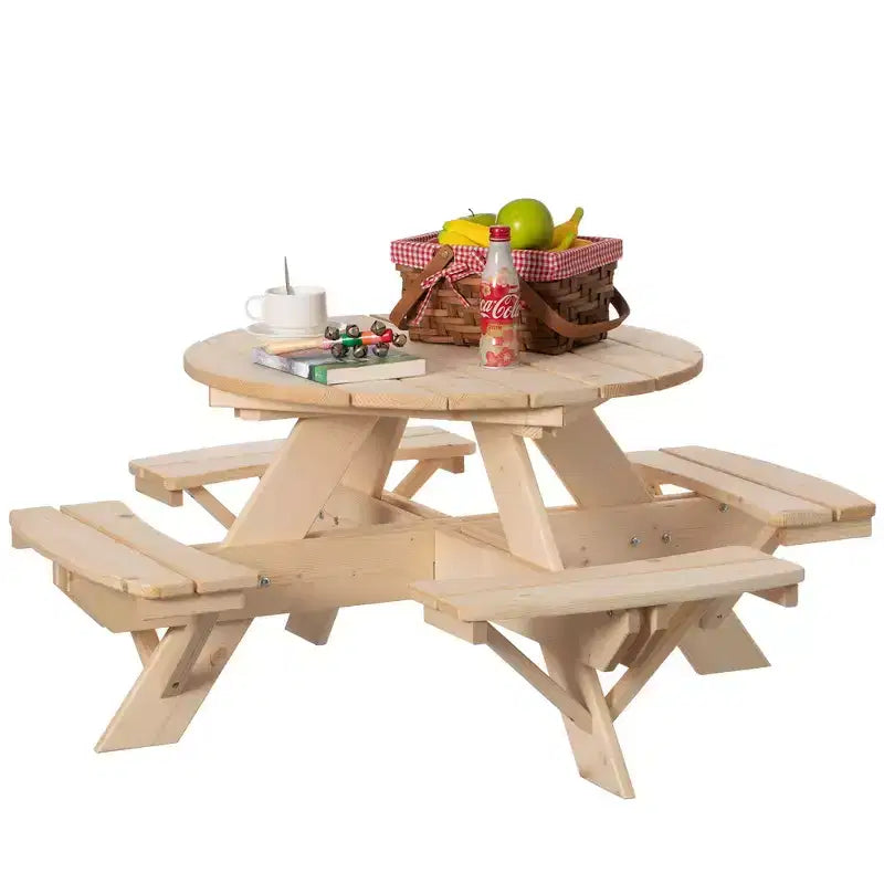 Gardenised Wooden Kids Round Picnic Table Bench, Outdoor Children's Backyard Table, Crafting, Dining, and Playtime Patio Table