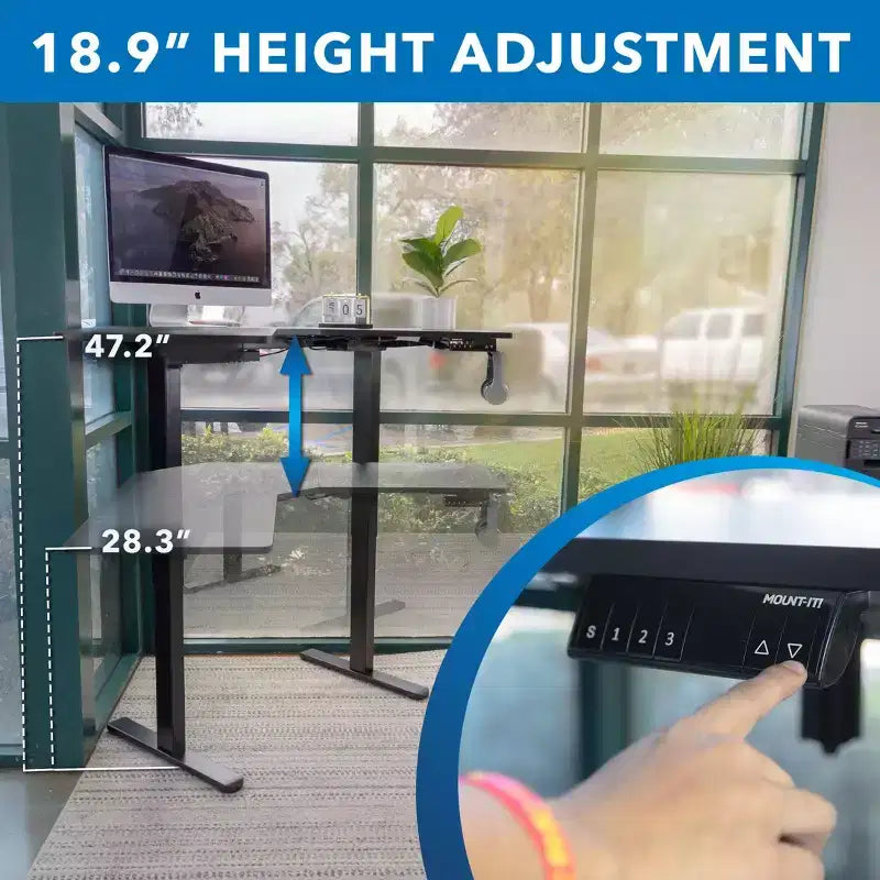 Mount-It! Electric Height Adjustable Desk for Corners, Automatic Standing Desk with Smooth Ergonomic Height Adjustment from 28.3 to 47.2