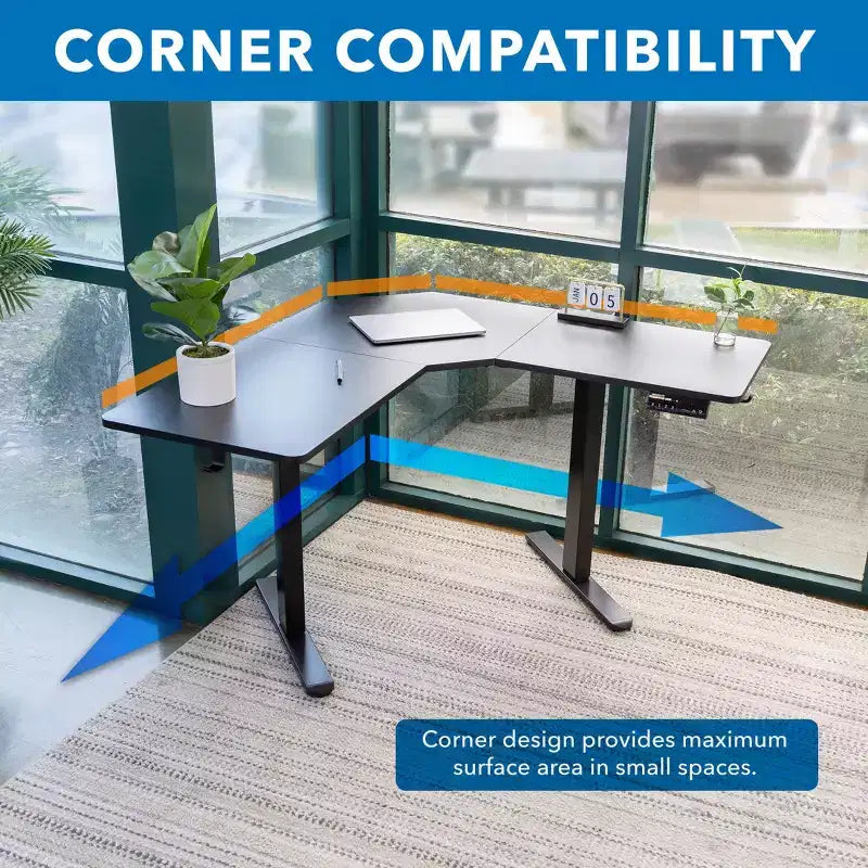 Mount-It! Electric Height Adjustable Desk for Corners, Automatic Standing Desk with Smooth Ergonomic Height Adjustment from 28.3 to 47.2