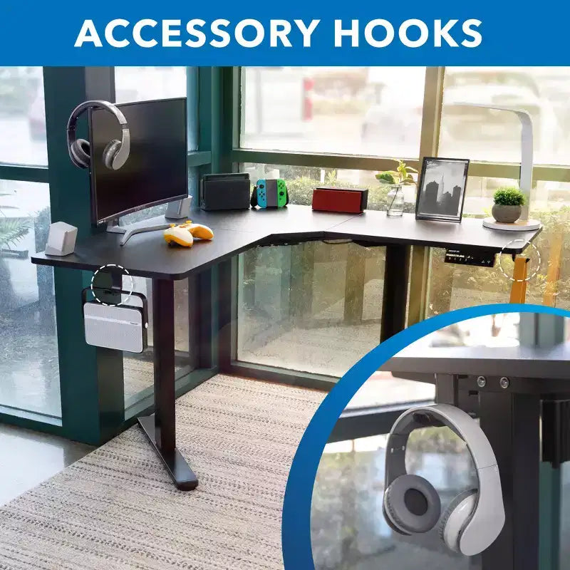 Mount-It! Electric Height Adjustable Desk for Corners, Automatic Standing Desk with Smooth Ergonomic Height Adjustment from 28.3 to 47.2